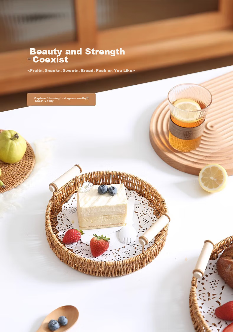 JIWUSENLIN Woven Bamboo Tray, Picnic Chinese Snack Plate, Deep-Fried Dish, Fruit Plate, Snack Plate, Dried Fruit Plate, Appetizer Plate, Fruit Plate 6
