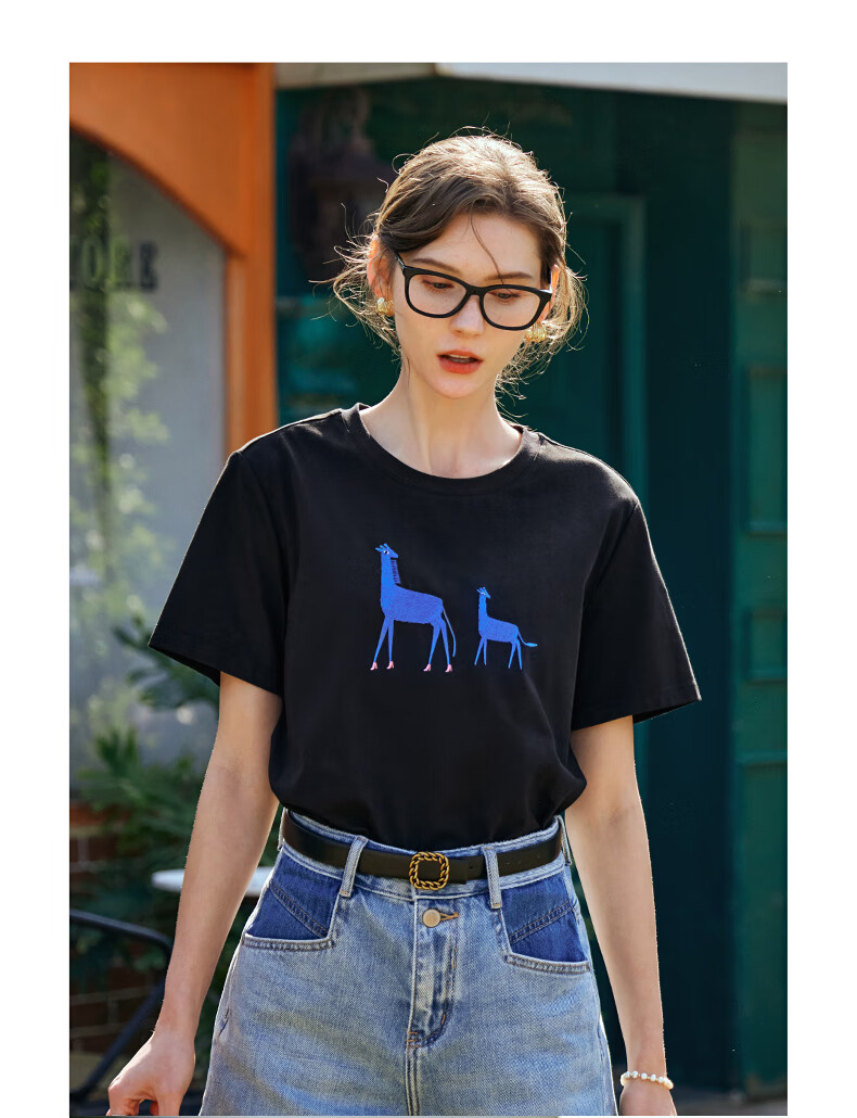 Olrain Women's Loose Short Sleeve T-Shirt Summer Embroidered Casual Comfortable Breathable Top Black M 22
