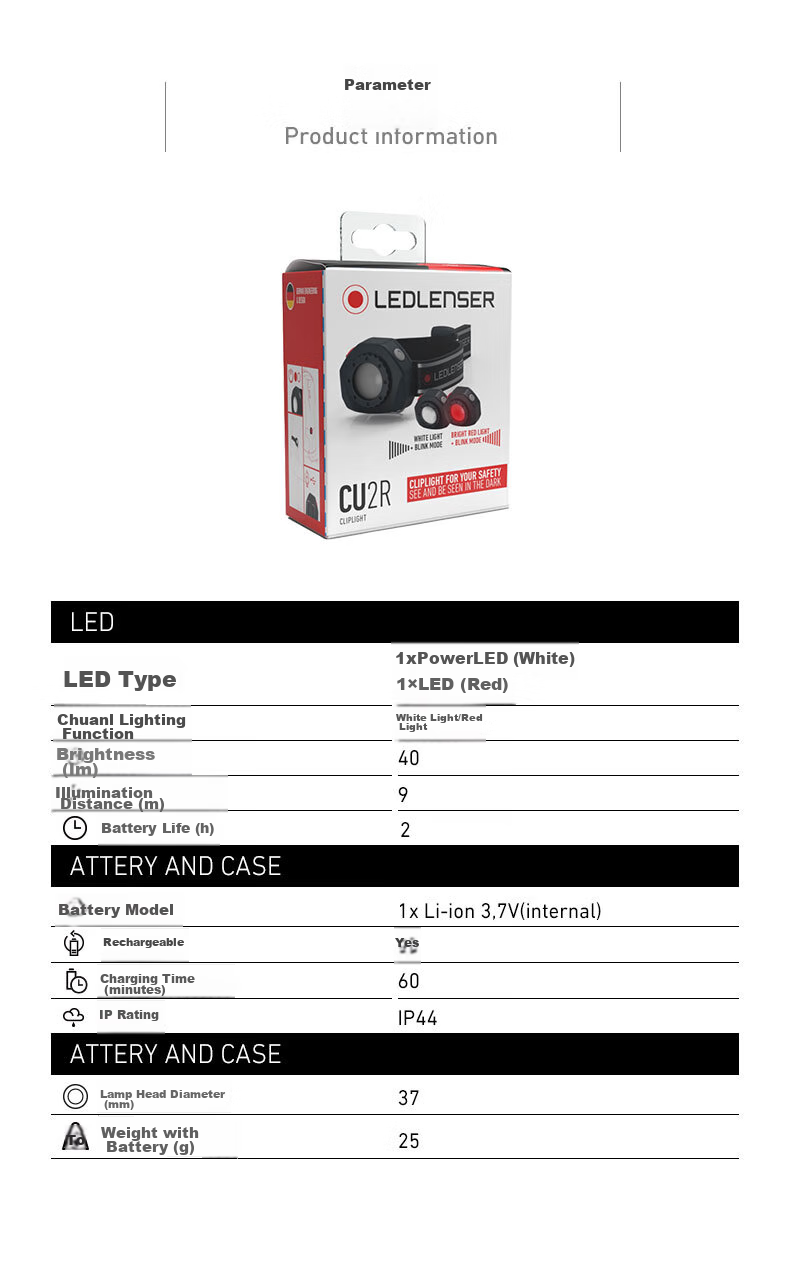 LED LENSER Night Running Headlamp CU2R Rechargeable Arm Warning Light Outdoor Sports Safety Light Lightweight Portable Light Red Flashing Light 7