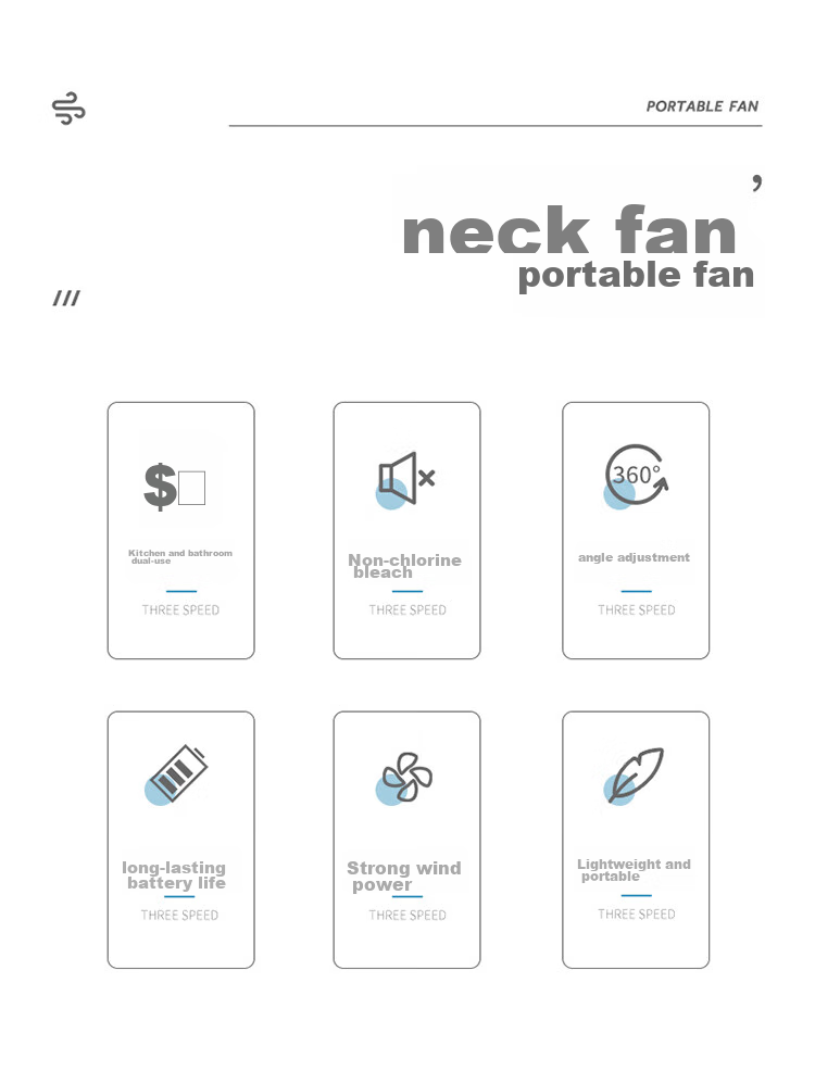 HANASS Neck-Hanging Mini Fan, Quiet Portable Rechargeable Fan, Dorm Office Companion USB Air Cooler, Small Fan for Dormitory, Back-To H9 2