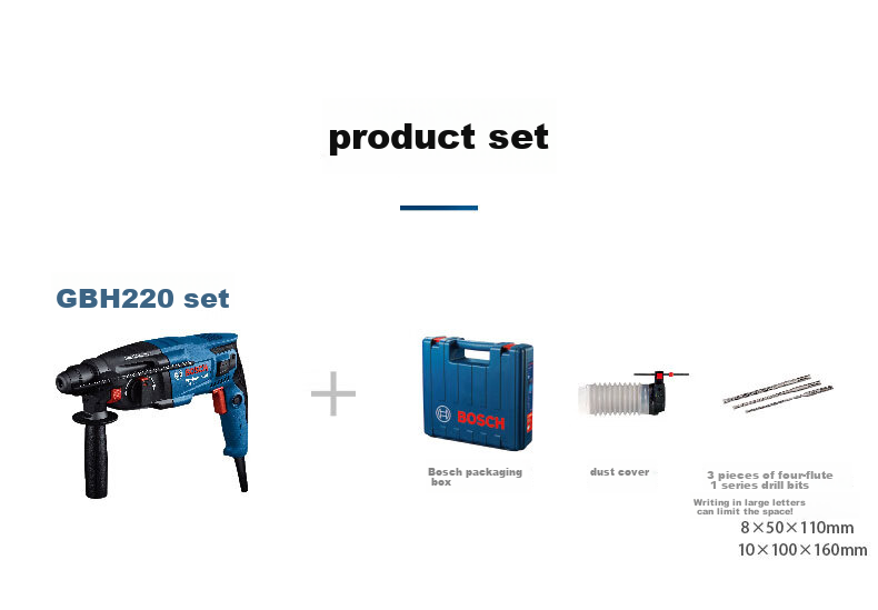 BOSCH Hammer Drill, Electric Drill, And Pick Three-In 2kg Lightweight Household Hammer Drill GBH220 with Drill Bits And Accessory Tool Box Set 14