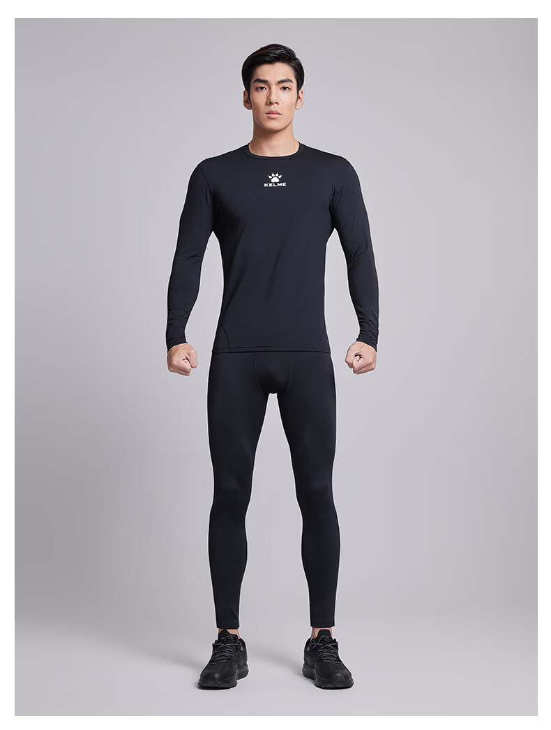 KELME Men's Outdoor Thermal Fleece Lined Compression Shirt Running Training Fitness Top Black 3XL 1