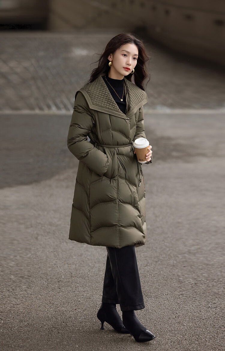 Dme [400T Spring Yarn] Winter Lightweight 90% Duck Down, Large Lapel, Wrinkle-Resistant, Adjustable Waist, Women's down Jacket 13