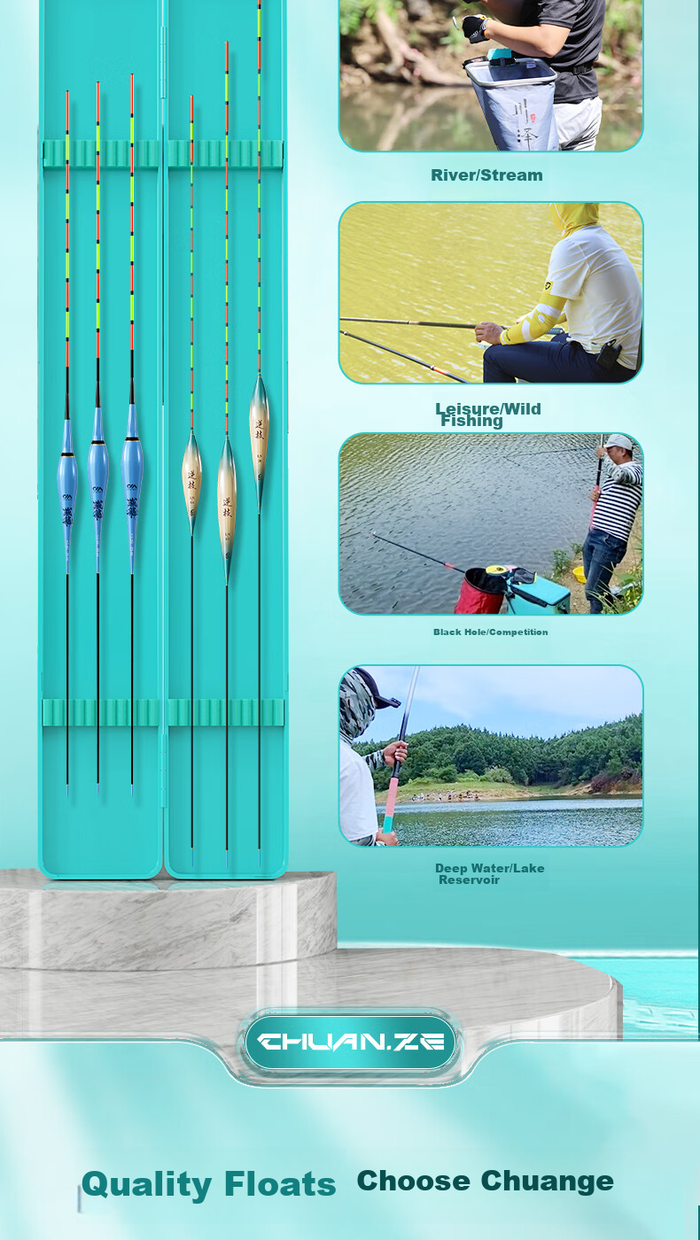 Chuanze Fishing Float Set, Highly Sensitive Luminous Floats for Wild Fishing, Crucian Carp Floats, Black Pit Competitive Reed Float Set, 6 Pieces 13