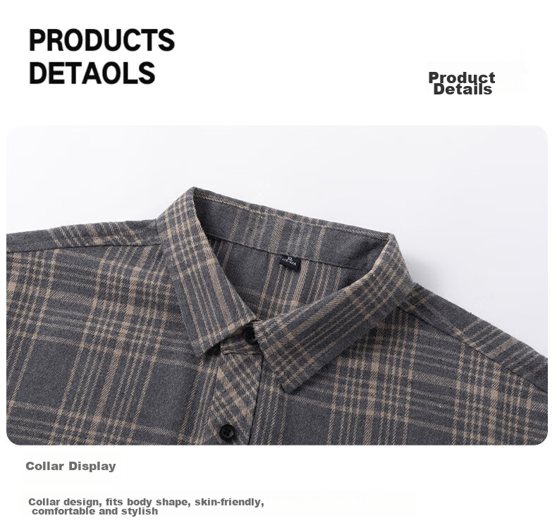 POUM Plaid Shirt Jacket for Men, Spring And Autumn Long-Sleeve Casual Shirt, Trendy Menswear, 2108 Gray, Size L 11