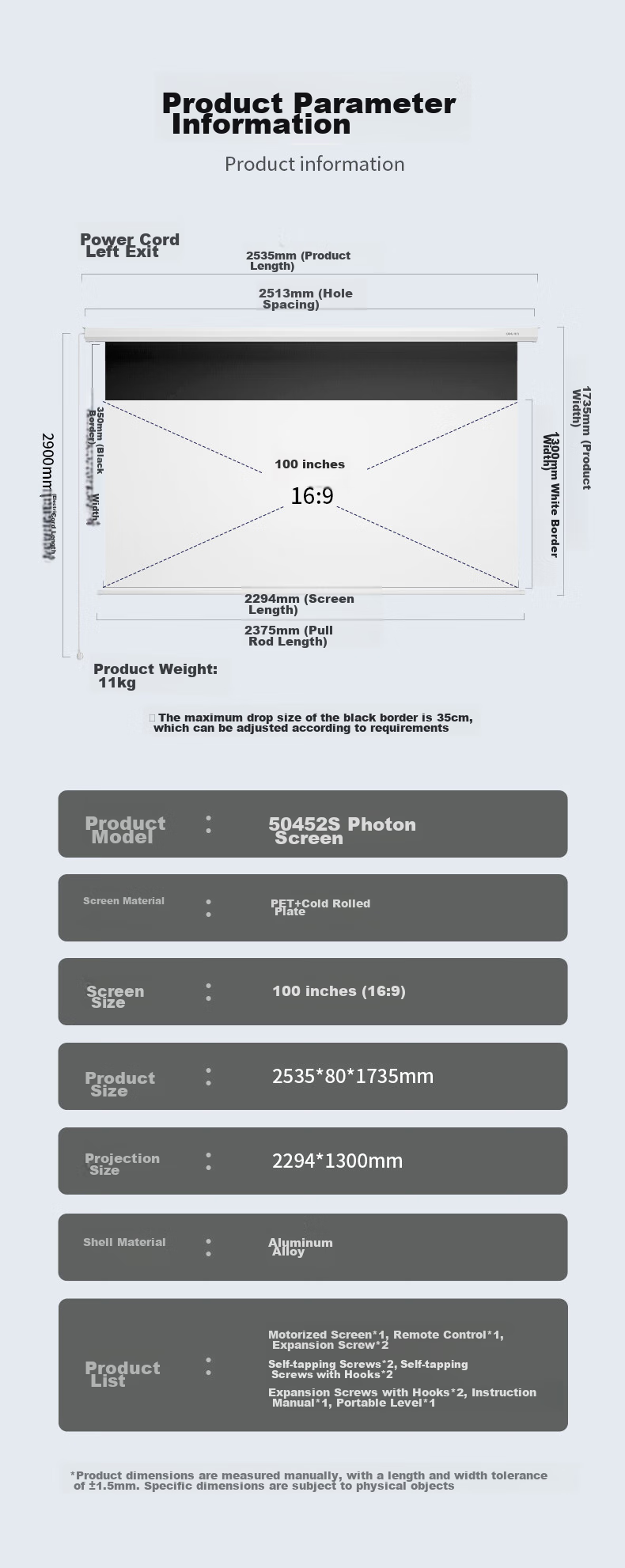 Deli 100-Inch 16:9 White Soft Fabric Simple Hanging Projector Screen, Wall-Mounted/stand Dual-Use, Compatible with Jianuo, XGIMI, Dangbei, Xiaomi Projectors MS313 16