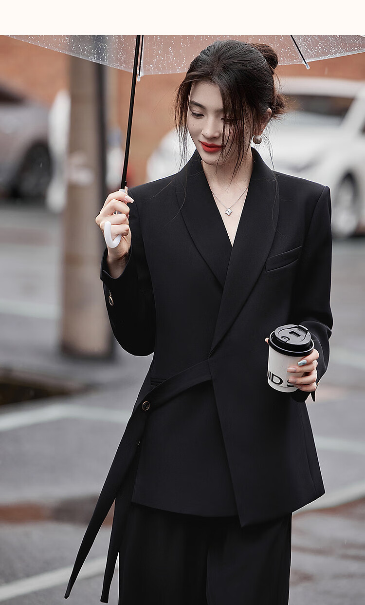 Dme [Zhi Gan Suit Set] Spring And Autumn Classic Buckle-Up Top with Long Pants, Women's Business Suit Two-Piece Set 19