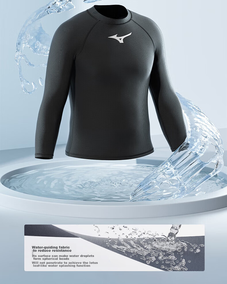 MIZUNO Men's Swimwear Set: Quick-Dry Chlorine-Resistant Anti-Embarrassment Long-Sleeve Swimsuit And Shorts Summer Sports Gear 1127 Black L 13
