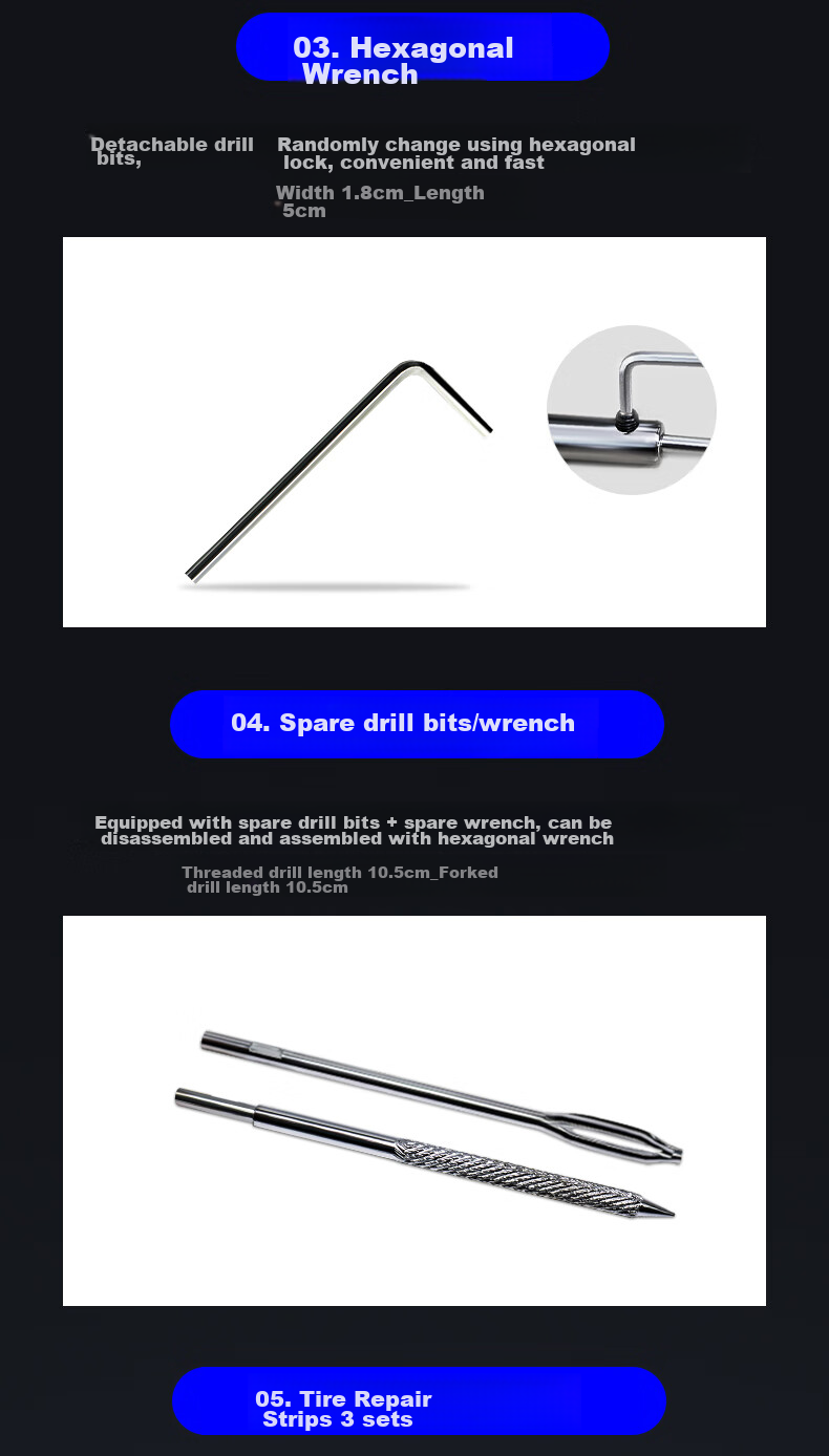 Jumu Car Metal Tire Repair Tool Rubber Strip Kit for Motorcycles, Bicycles And Electric Vehicles, Vacuum Tire Repair Tool 7