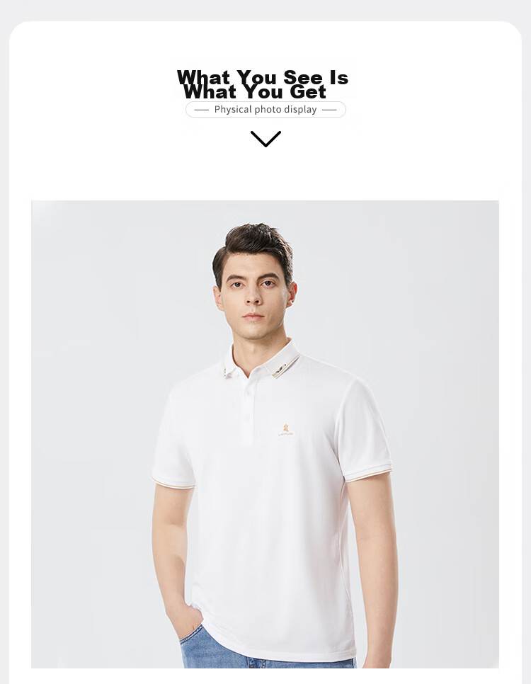 MONTAGUT Summer Men's Polo Shirt with Mulberry Silk, Business Embroidery Casual T-Shirt, White, XL 13
