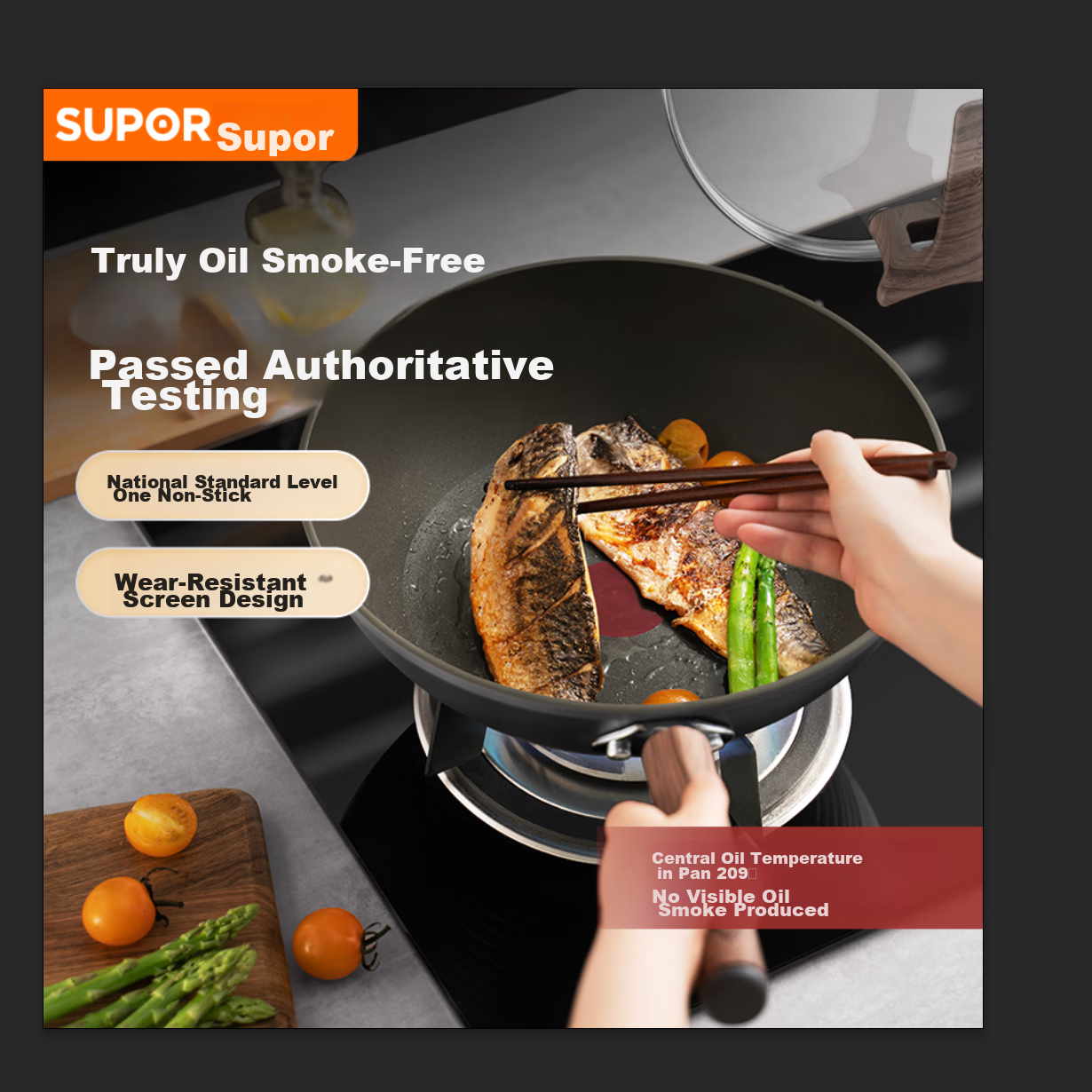 SUPOR Wok, Non-Stick Pan with Low Smoke, Oil-Saving Frying Pan, 32cm Stir-Fry Pan, Compatible with Induction Cookers, EC32AHP01