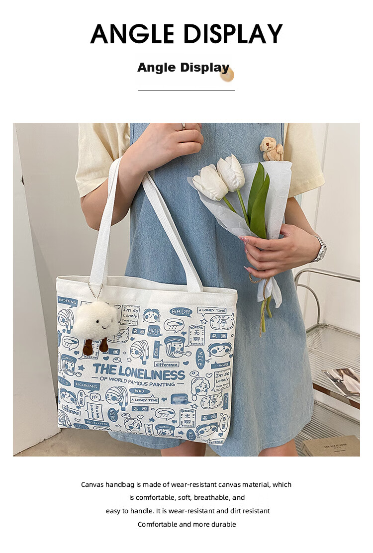 Right Away Canvas Bag, Women's Handbag, Shopping Tote Bag, Eco-Friendly Bag, Large Capacity, for Female Students, Big Size Fabric Bag 4