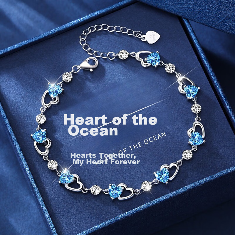 GLTEN Swarovski Zirconium Ocean Heart Silver Bracelet for Women, Birthday, New Year's Gift, Anniversary Present for Girlfriend Or Wife