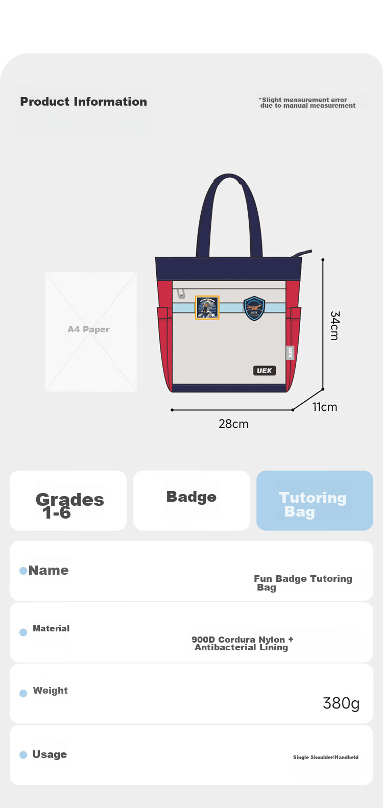 UEK Elementary School Tutoring Bag, Portable Children's Handbag, Cute After-School Bag, Crossbody Bag, Art Bag, Unicor 14