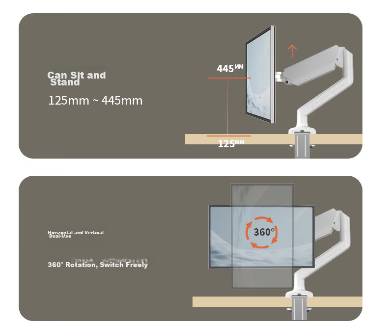 W&Q Monitor Arm, White Display Mechanical Arm, Desktop Computer Office Desk Riser Stand, No Drilling Required, Gas Lift Rotating VESA17-32 Inches 12