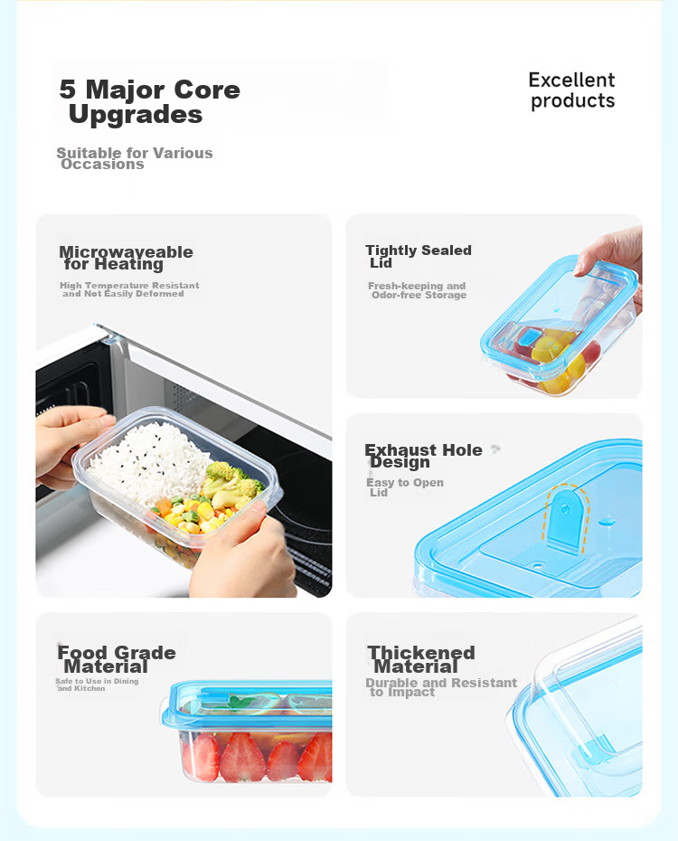MARYYA Disposable Food Containers, 580ml*4 Set, Food-Grade Fresh-Keeping Picnic Portioning Takeout Containers with Lids, Microwave-Safe 2