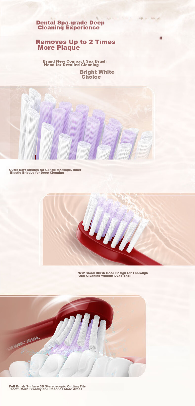 PHILIPS Electric Toothbrush Heads, New Flexible Small Brush Heads, DuPont Bristles, 3-Pack HX2013/03 Red, Compatible with HX2491 Hydrotherapy Brush Series, Gentle Series 2