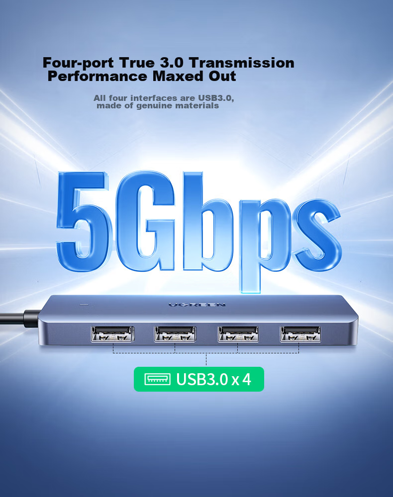 UGREEN Dual-Head Four-In USB Hub Expansion Dock, Type-C 3.0 Splitter, Multi-Port Adapter Converter for Laptops And Smartphones, 0.15m 9