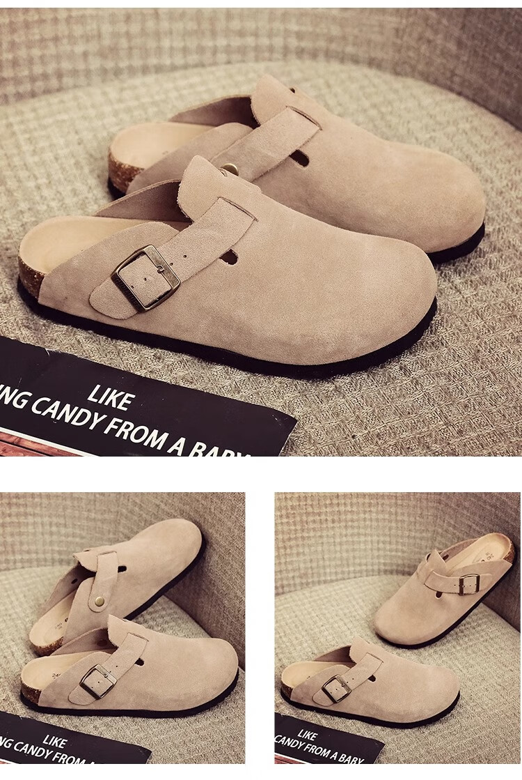GUOLUOFEI Cork Shoes Birkenstock-Style Shoes for Couples, Fashionable All-Season Slippers for Men And Women, Outdoor Wear Cowhide Closed-Toe Shoes, Apricot Color, Size 39 10