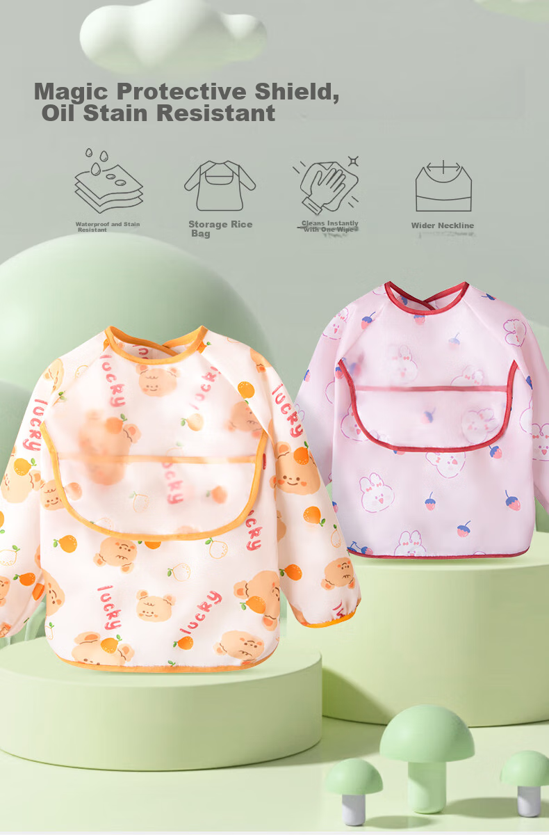 Hengkaili Dining Chair Cover, Waterproof And Stain-Resistant Bib for Eating, All-In Baby Apron, Children's Smock for Drawing, Reverse-Wear Clothing 1