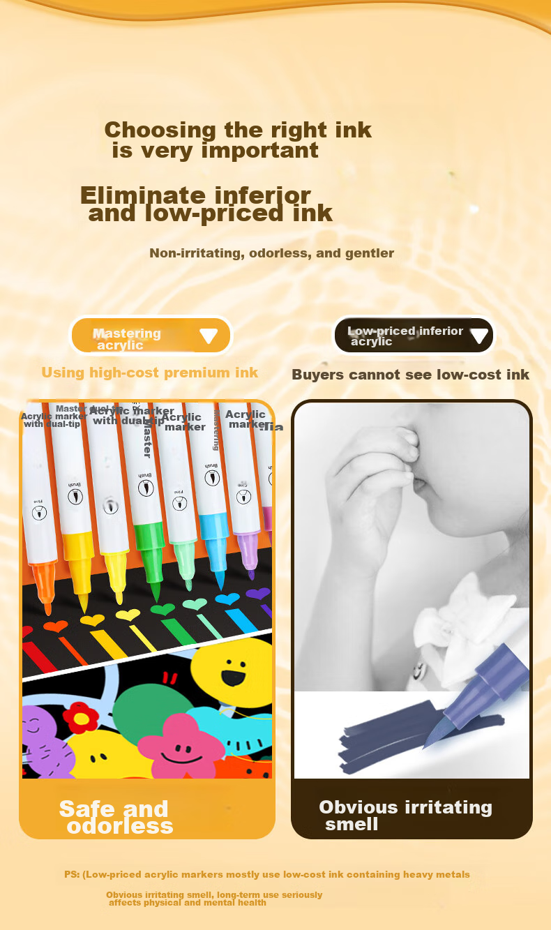 GRASP Acrylic Markers, 48 Colors, Dual-Tip (Soft And Hard), Stackable, Watercolor Pens, Large Capacity, Skin-Friendly, Washable, Children's Drawing Tools, Gift for Boys And Girls 6