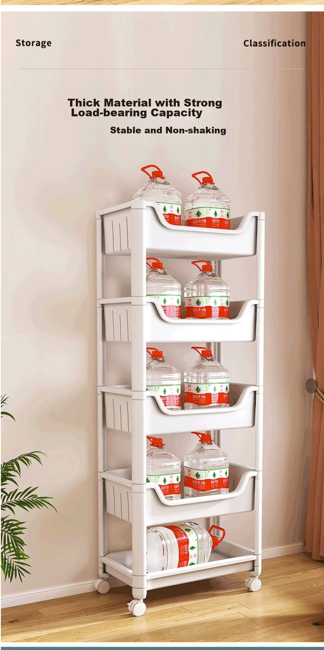 Shunyou Movable Cart Storage Rack, Floor-Standing, Multi-Functional for Snacks, Kitchen Vegetables, Books, Four-Tier SY-144 6