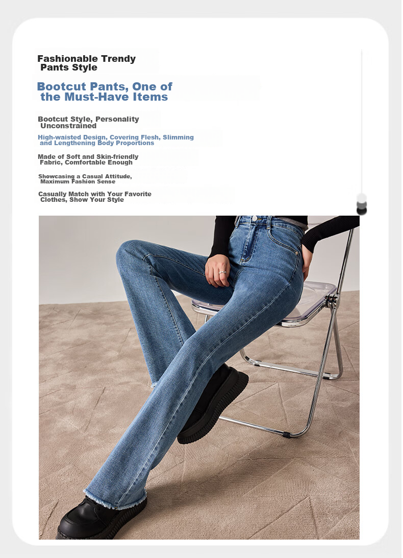 Langsha Micro-Flare High-Waisted Jeans for Women, Spring And Autumn Season, Butt-Lifting, Slimming, Vintage Frayed Edge, Elastic Harem Pants, Flared Pants 2