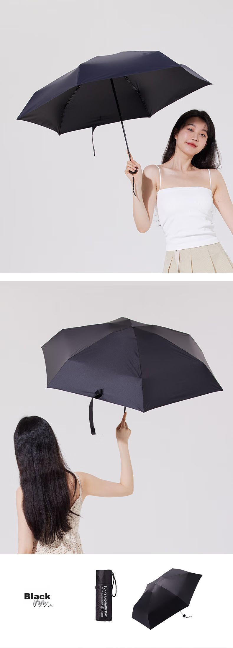 Obsu Japanese Carbon Fiber Five-Fold Sun Umbrella, UV Protection, Dual-Use for Rain And Shine, Portable, Gray, Carbon Five-Fold 7