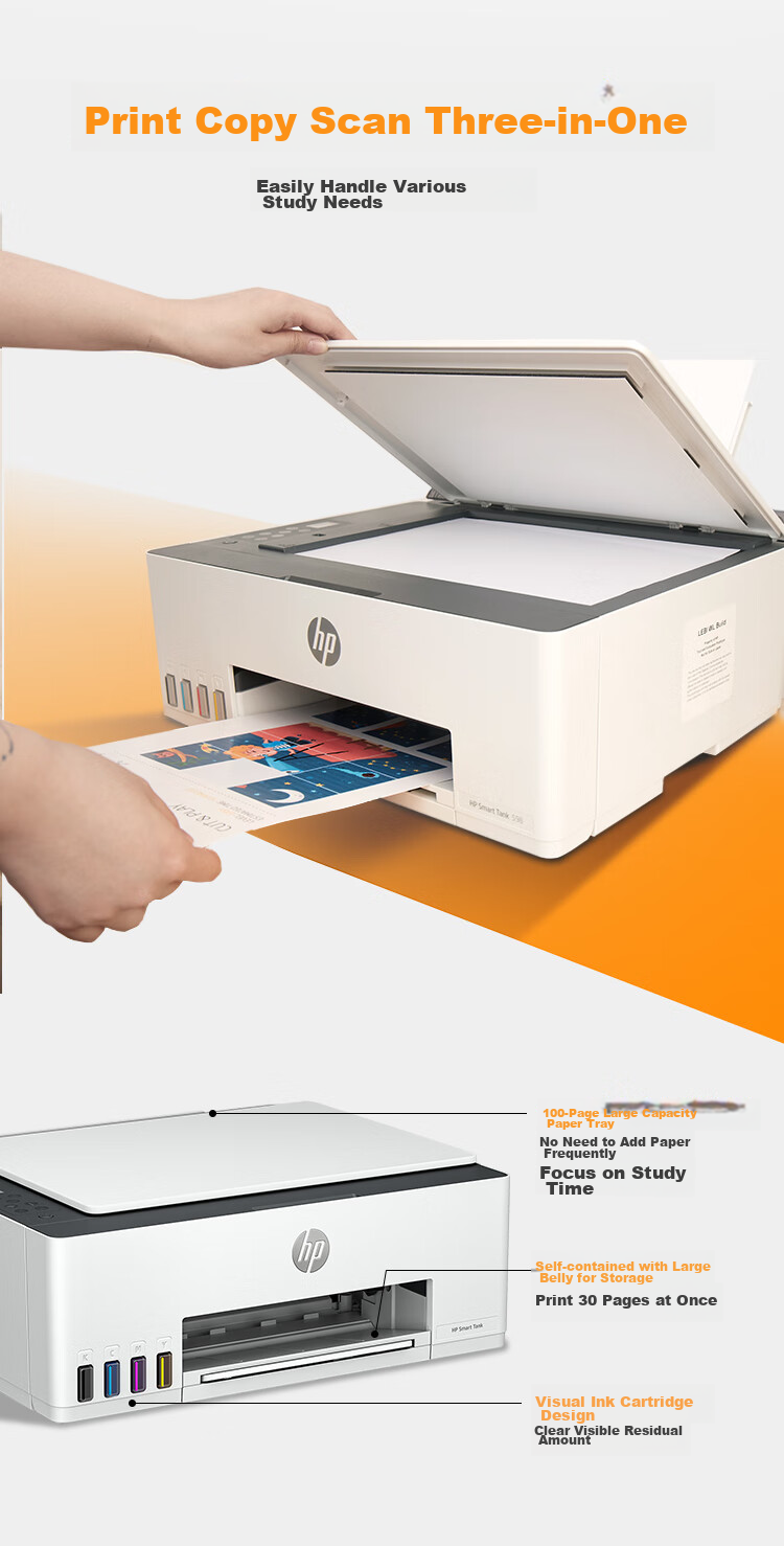 HP 538 Color Wireless Continuous Ink Supply High-Capacity Multifunction Home Inkjet Printer with Automatic Document Feeder, Family Printing (Print, Copy, Scan) 10