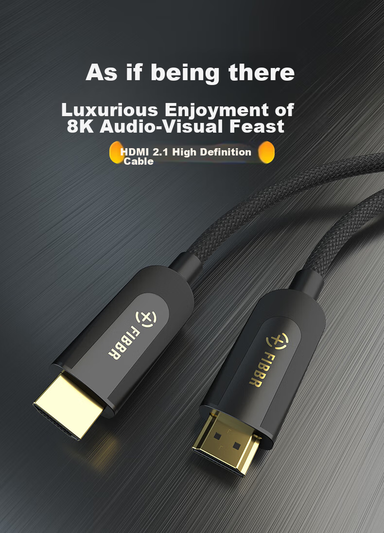 FIBBR HDMI Cable Version 2.1 Video Cable 4K144Hz/8K60Hz Set-Top Box Apple TV TV Soundbar Projector Connection Cable Compatible with HDMI2.0 2 Meters 1