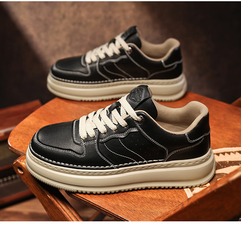 Yierkang Men's Shoes, 2026 Spring And Summer Casual Shoes, Fashionable Sports Thick-Soled Versatile Sneakers, Retro Simple Footwear, Black, Size 41 9