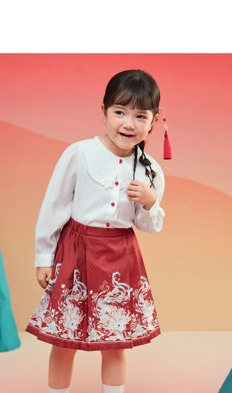 BALABALA Girls' Horse-Face Skirt Children's Outfit, Spring 2025 Embroidered Shirt Short Skirt New Year's Outfit, 208125104005 15