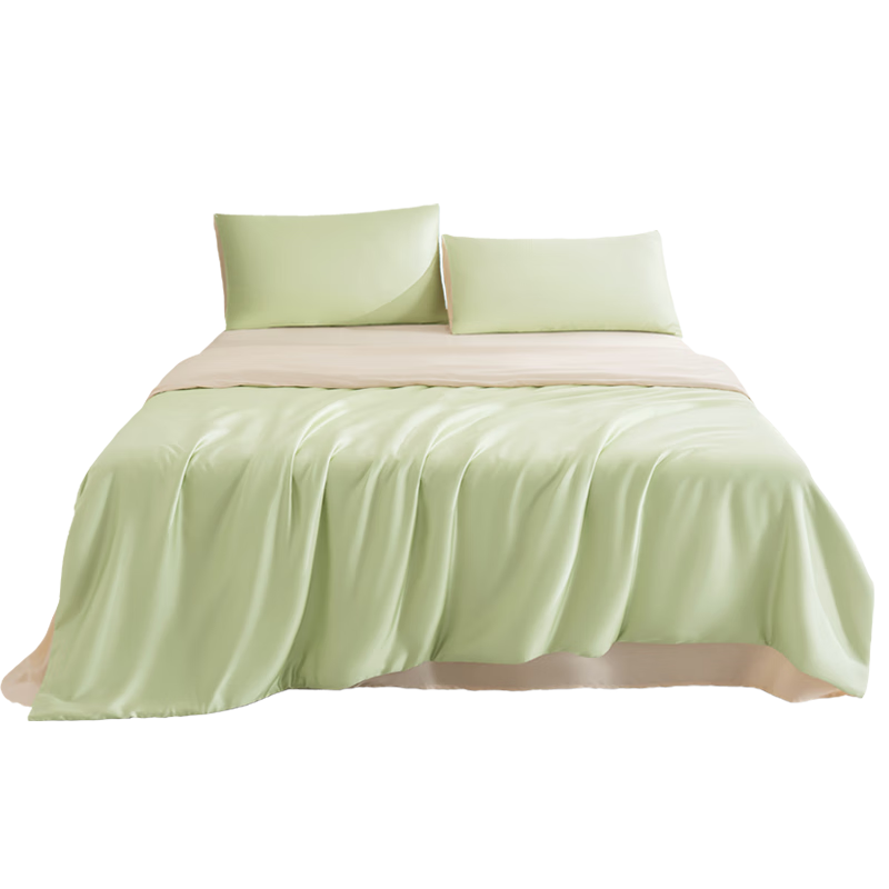 JD Original Imported Lanjing Tencel Four-Piece Bedding Set, 60 Count Lyocell Summer A-Grade Bedding Ice Silk Set Duvet Cover Bed Sheet Style for 1.5m Bed, Sprout Gree