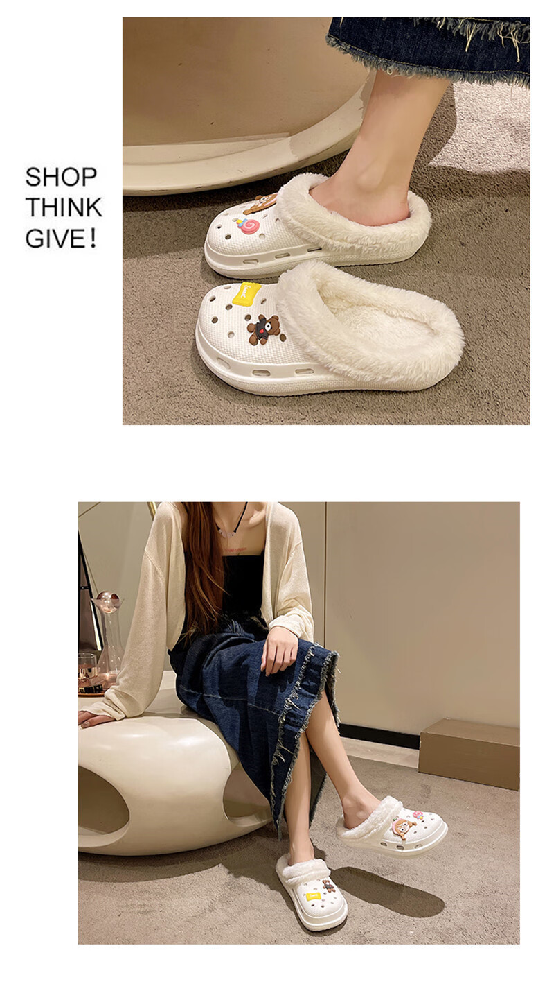 CARTELO Women's Perforated Cotton Slippers, Winter Casual Fleece-Lined Warm Cotton Shoes, 11129M White, Size 35 8