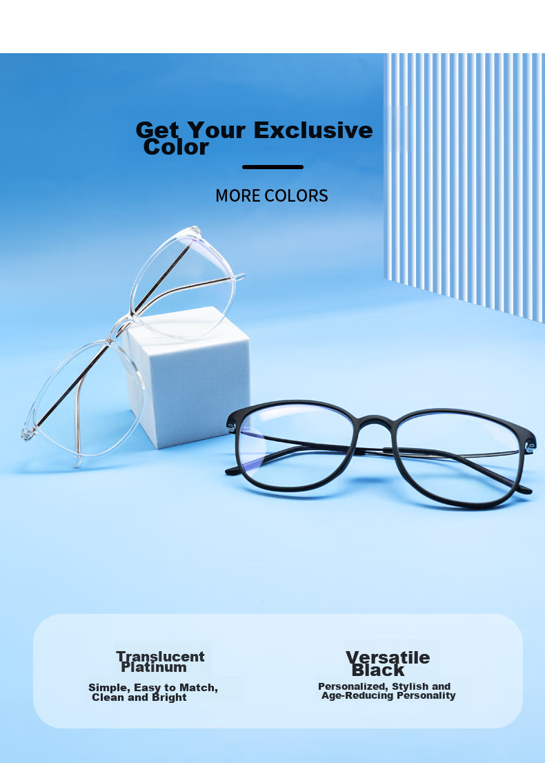 Gameking Blue Light Blocking Glasses Anti-Radiation Ultra-Light Titanium Frame Non-Prescription Myopia Glasses Frame with Prescription Lenses 8002 Transparent 10
