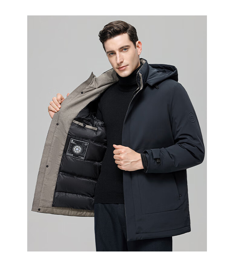 YAYA Men's Goose down Jacket, Thickened Mid-Length Style, Winter Warmth, for Young And Middle-Aged, Detachable Hooded down Coat, 25779AB 10