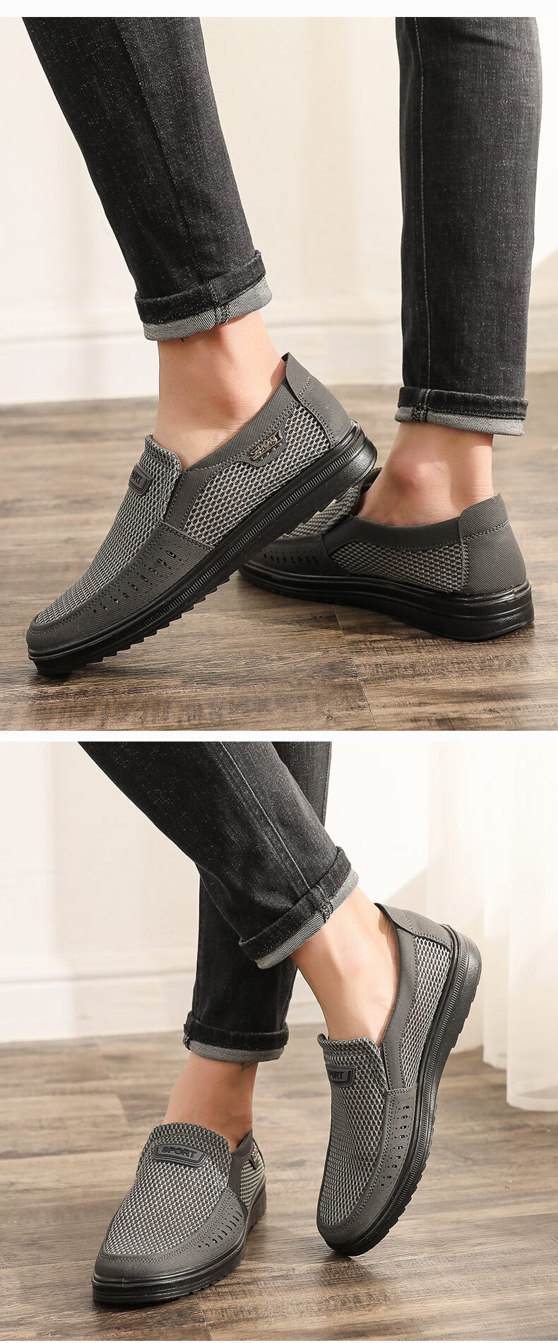 Ankang Summer Mesh Shoes Breathable Men's Slip-On Soft-Soled Old Beijing Cloth Shoes Dad Shoes AK11129 Black 38 10