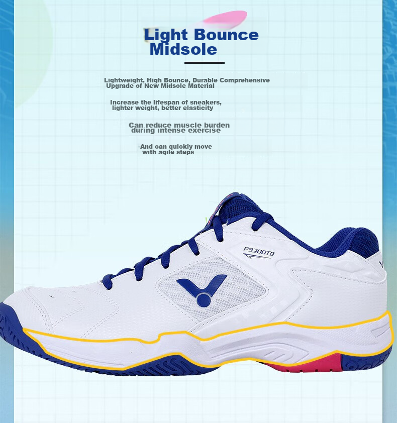VICTOR Badminton Shoes P9200TD Breathable High-Elasticity Stable Sports Shoes, White And Blue, Size 37 6