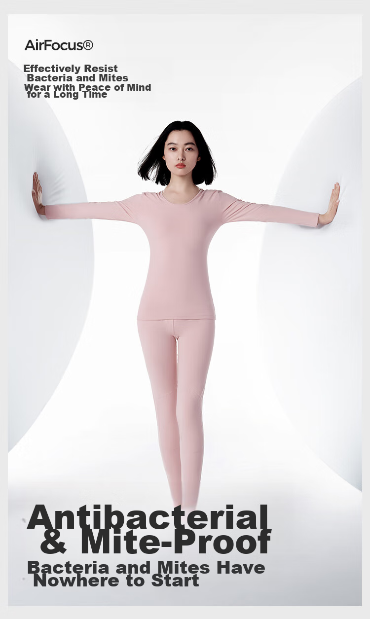 HLA [Xiaohuo-Air8] Thermal Underwear for Women, 230g Double-Sided Fleece, Antibacterial Heating Patch, Autumn Top And Bottom Set 9