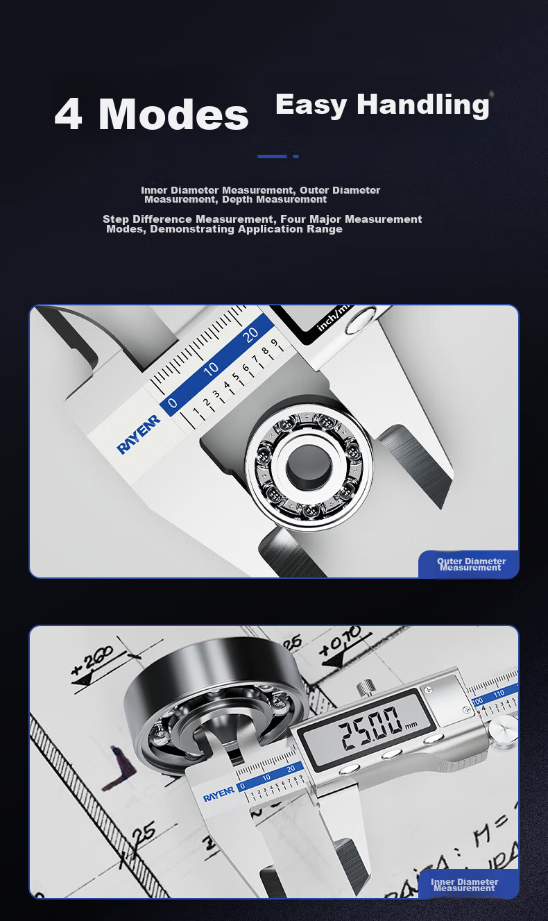 RuiNeng Digital Vernier Caliper High Precision 0.01mm Aerospace Grade IP54 Waterproof Dustproof Glass Grating Chip 5