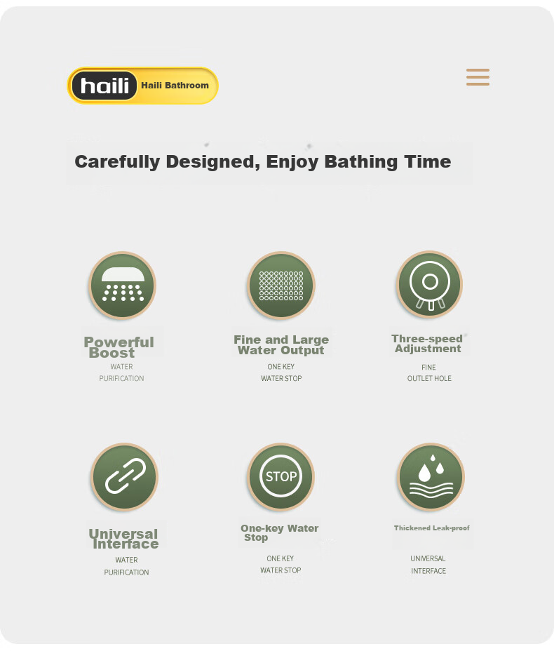 Haili High-Pressure Shower Head, Bathroom Bathing Strong Pressure Handheld Shower, One-Touch Switch, Universal Single Head 09919LJ 8