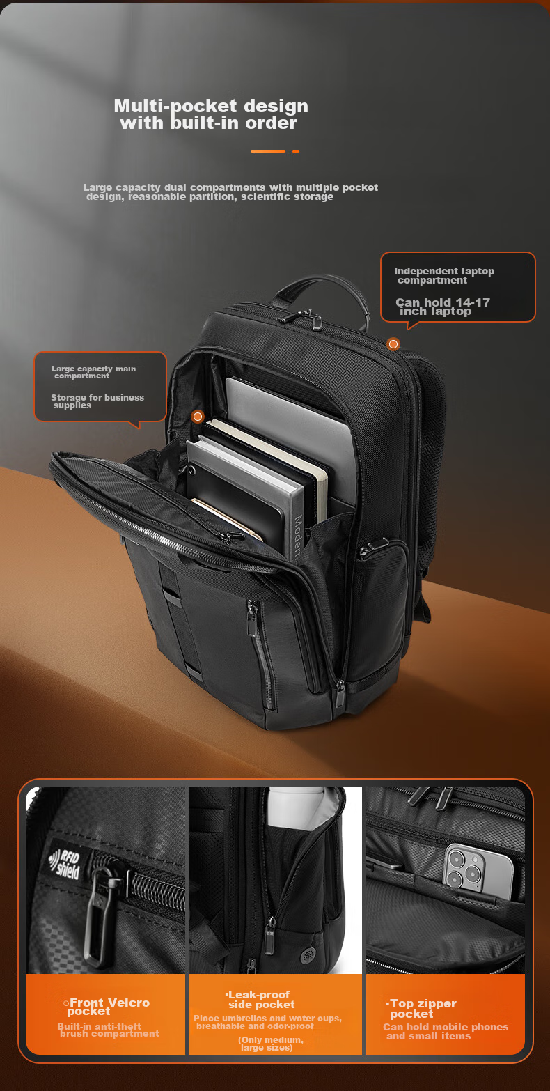 Xinxiuli Large Coffee Bag Men's Backpack, 15.6-Inch Laptop Bag, Business High-End Large Capacity Travel Bag, Father's Gift KO1 6