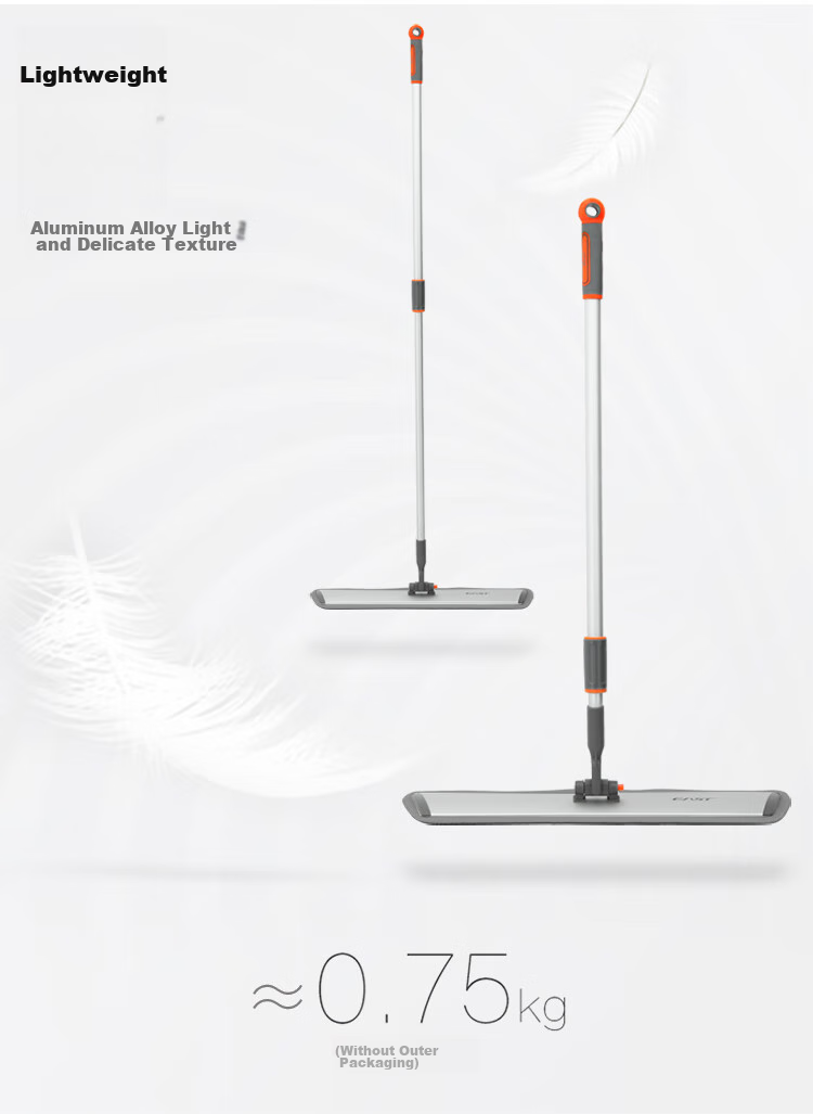 EAST Flat Mop, 60cm Aluminum Alloy Handle, 1.48cm Thick, 2 Cloths Included, Household All-In Mop, Lightweight Dust Push And Floor Cleaning Mop 3