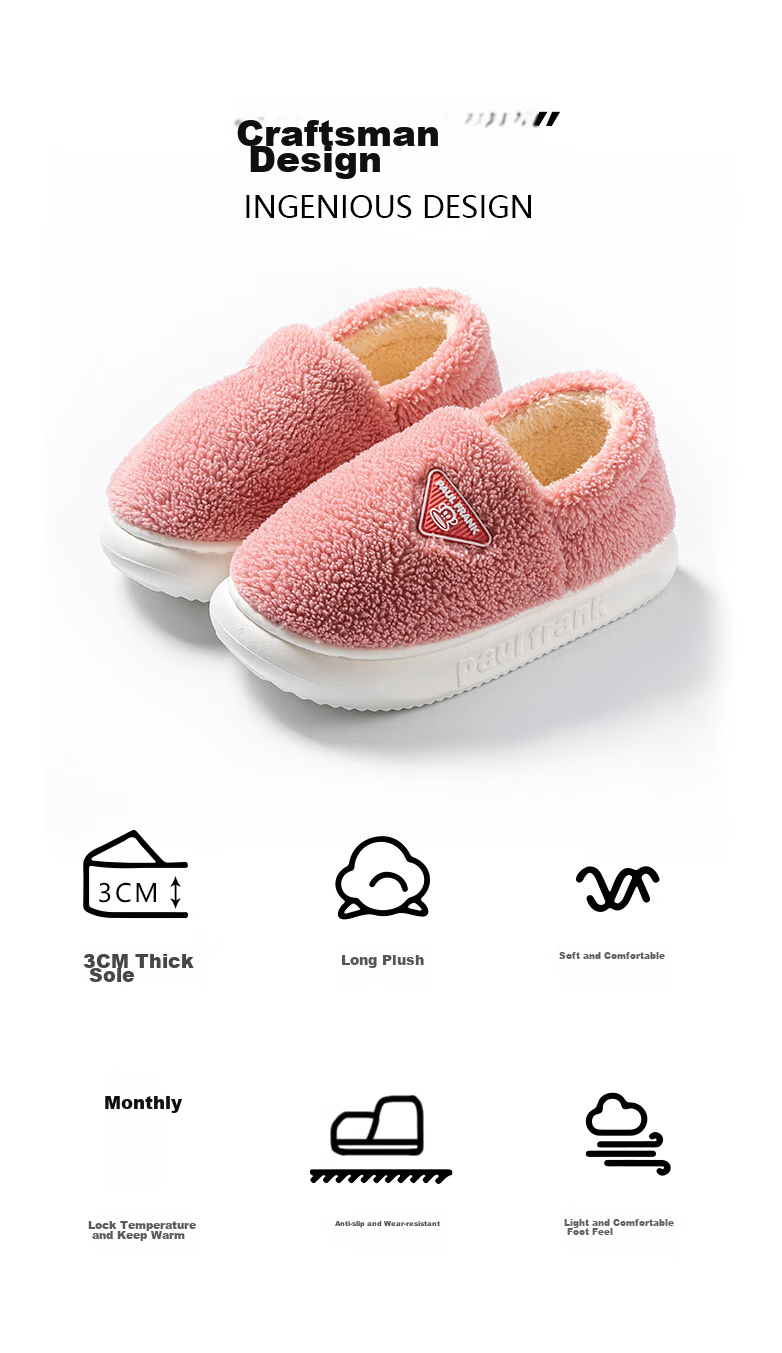 Paul Frank Cotton Slippers for Women, Autumn And Winter Outdoor Wear, Men's Heel-Covered Warm Home Thick Maternity Cotton Shoes 1002 4