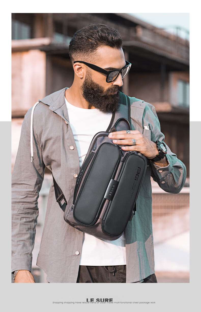 Bange Chest Bag for Men, Travel Shoulder Bag, Business Casual, Multi-Compartment, Large Capacity, Versatile, 11-Inch Tablet Crossbody Bag, Black 7