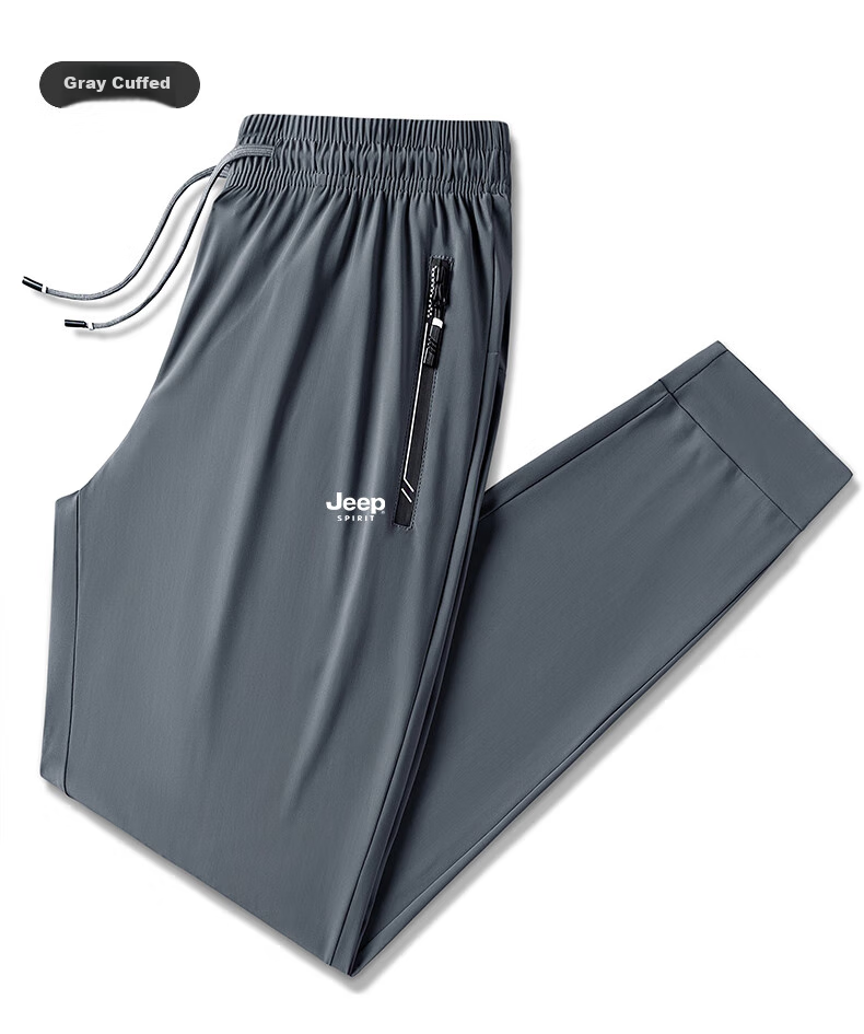 JEEP SPIRIT Casual Pants for Summer, Ice Silk Breathable Versatile Outdoor Quick-Dry Lightweight Sports Pants, Black Straight Leg, XL 10