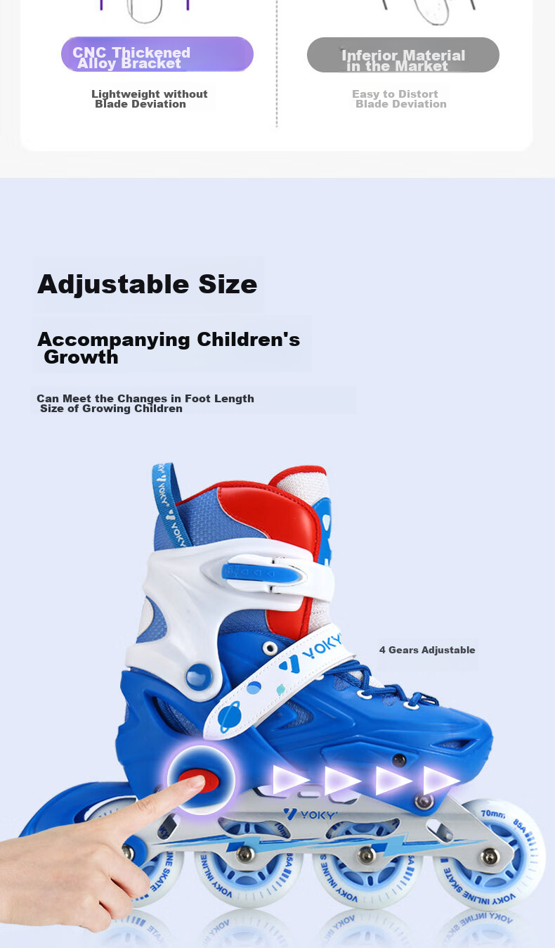 VOKY Roller Skates for Children, Beginners' Inline Skates for Boys And Girls, Adult Roller Skates with Adjustable Sizes, Flashing Wheels 5