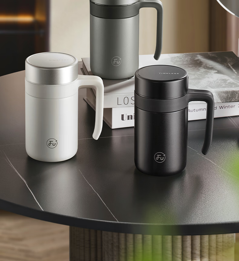FU Insulated Tumbler for Men 316 Stainless Steel Water Bottle Tea Separator Office Cup with Handle Tea Brewing Cup Business Gift 1