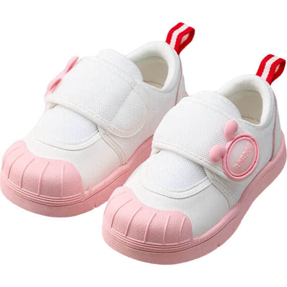 BOBDOG Children's Shoes, Kindergarten Indoor Shoes, White Sneakers for Boys And Girls, Toddler Walking Shoes, Non-Slip Footwear for Kids, Pink, Size 24