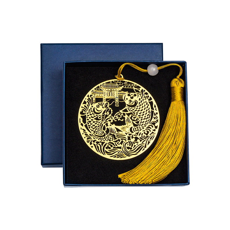 TIANSE Carp Jumping Over The Dragon Gate Brass Bookmark Gift Box, Metal Chinese Style Souvenir, Teacher's Day Gift for Male And Female Teachers, Annual Meeting Birthday Present for Classmates TS-5868